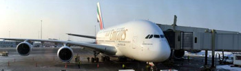 Afbeelding: De Airbus A380 van Emirates Airline.